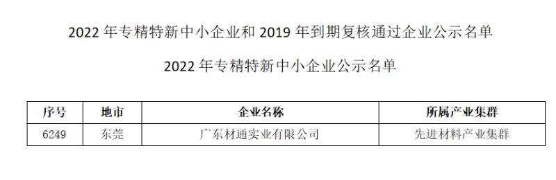 材通专精特新企业认定